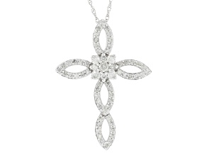 Pre-Owned White Diamond 10k White Gold Cross Slide Pendant With 18" Rope Chain 0.50ctw