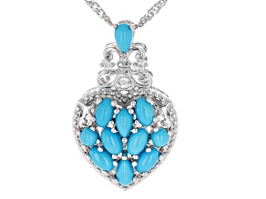 Pre-Owned Blue Sleeping Beauty Turquoise Rhodium Over Sterling Silver Heart Pendant With Chain
