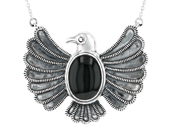 Picture of Pre-Owned Black Onyx Rhodium Over Sterling Silver Thunderbird Necklace