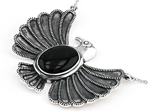 Pre-Owned Black Onyx Rhodium Over Sterling Silver Thunderbird Necklace