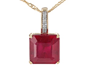 Pre-Owned Mahaleo® Ruby With White Diamond 10k Yellow Pendant With Chain 3.47ctw
