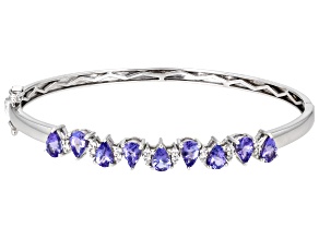 Pre-Owned Blue Tanzanite Rhodium Over Sterling Silver Bangle Bracelet 3.42ctw