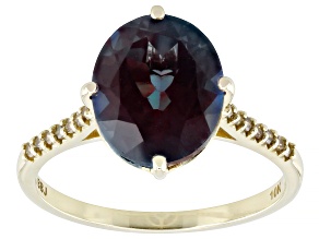Pre-Owned Lab Created Alexandrite With Champagne Diamond 10k Yellow Gold Ring 3.63ctw