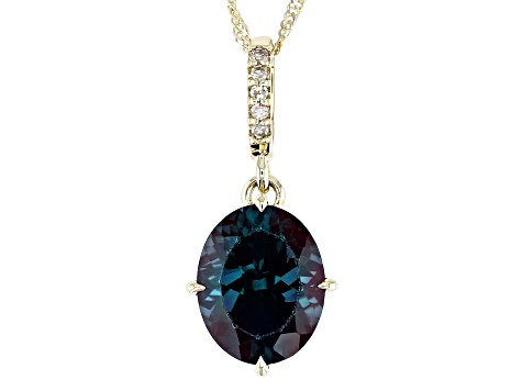 Pre-Owned Lab Created Alexandrite With Champagne Diamond 10k Yellow Gold Pendant With Chain 2.66ctw