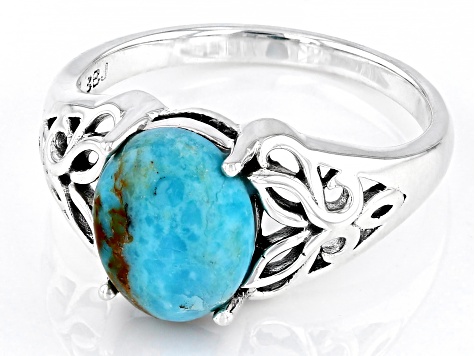 Pre-Owned Blue Turquoise Rhodium Over Sterling Silver Solitaire Ring