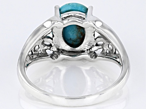 Pre-Owned Blue Turquoise Rhodium Over Sterling Silver Solitaire Ring