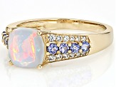 Pre-Owned Ethiopian Opal With Tanzanite With White Zircon 10k Yellow Gold Ring 1.54ctw