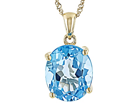 Pre-Owned Swiss Blue Topaz 10k Yellow Gold Pendant With Chain 4.95ct