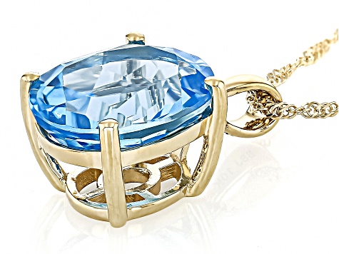 Pre-Owned Swiss Blue Topaz 10k Yellow Gold Pendant With Chain 4.95ct