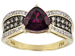 Pre-Owned Grape Color Garnet With Champagne Diamond and White Diamond 10k Yellow Gold Ring 1.46ctw
