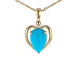 Pre-Owned Sleeping Beauty Turquoise With White Diamond 10k Yellow Gold Pendant With Chain 0.01ct