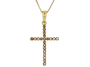 Pre-Owned Champagne Diamond 14k Yellow Gold Over Sterling Silver Cross Pendant With 18" Box Chain