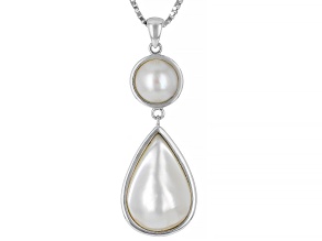 Pre-Owned White Cultured South Sea Mabe Pearl Rhodium Over Sterling Silver Pendant With Chain