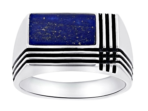 Pre-Owned Blue Lapis Lazuli Sterling Silver Men's Ring