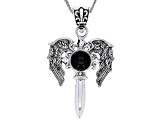 Pre-Owned Round Black Onyx Sterling Silver Men's Pendant With Chain