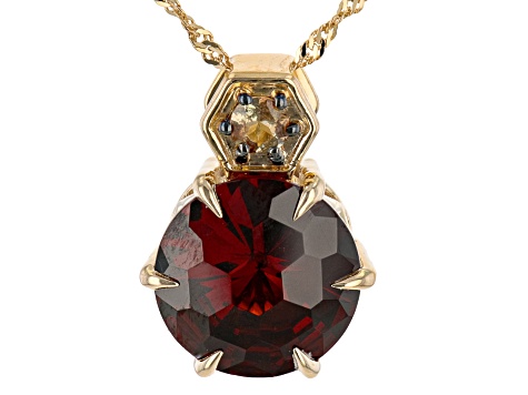 Pre-Owned Red Vermelho Garnet(TM) 10k Yellow Gold Pendant With Chain 3.69ctw