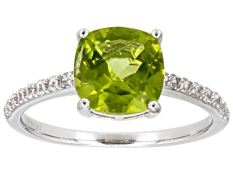 Pre-Owned Green Peridot Rhodium Over Sterling Silver Ring 2.35ctw