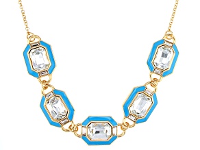 Pre-Owned White Crystal & Blue Enamel Gold Tone Art Deco Necklace