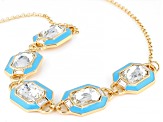 Pre-Owned White Crystal & Blue Enamel Gold Tone Art Deco Necklace