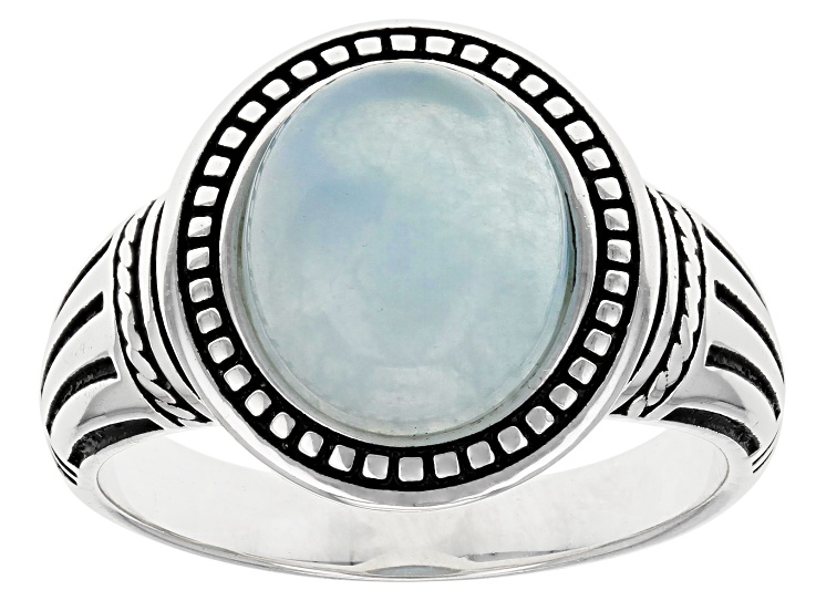 Pre-Owned Blue Dreamy Aquamarine Sterling Silver Men's Solitaire Ring