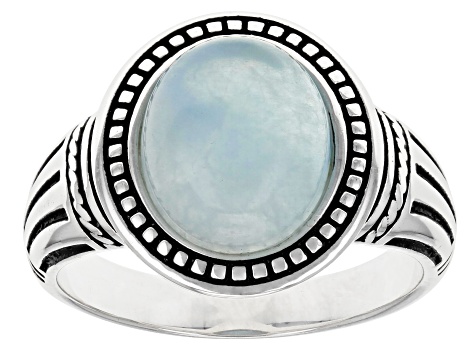 Pre-Owned Blue Dreamy Aquamarine Sterling Silver Men's Solitaire Ring
