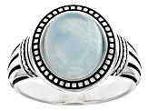 Pre-Owned Blue Dreamy Aquamarine Sterling Silver Men's Solitaire Ring