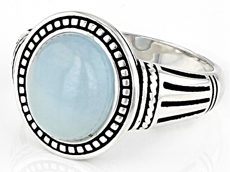 Pre-Owned Blue Dreamy Aquamarine Sterling Silver Men's Solitaire Ring