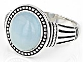 Pre-Owned Blue Dreamy Aquamarine Sterling Silver Men's Solitaire Ring