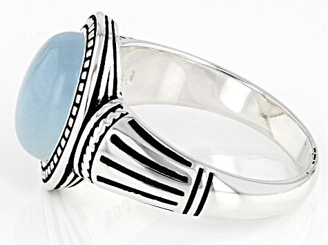 Pre-Owned Blue Dreamy Aquamarine Sterling Silver Men's Solitaire Ring