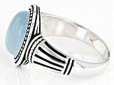 Pre-Owned Blue Dreamy Aquamarine Sterling Silver Men's Solitaire Ring