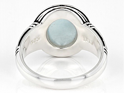 Pre-Owned Blue Dreamy Aquamarine Sterling Silver Men's Solitaire Ring