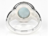 Pre-Owned Blue Dreamy Aquamarine Sterling Silver Men's Solitaire Ring