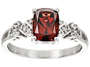Picture of Pre-Owned Red Garnet With White Zircon Rhodium Over Sterling Silver Ring 1.75ctw