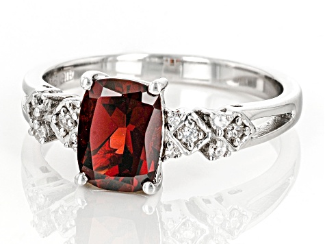 Pre-Owned Red Garnet With White Zircon Rhodium Over Sterling Silver Ring 1.75ctw