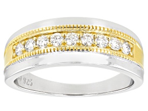 Pre-Owned Moissanite platineve and 14k yellow gold over platineve mens ring .45ctw DEW.