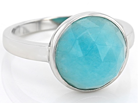 Pre-Owned Blue Amazonite Rhodium Over Sterling Silver Ring
