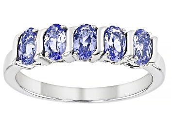 Picture of Pre-Owned Blue Tanzanite Rhodium Over Sterling Silver Band Ring 0.94ctw