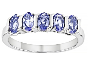 Pre-Owned Blue Tanzanite Rhodium Over Sterling Silver Band Ring 0.94ctw