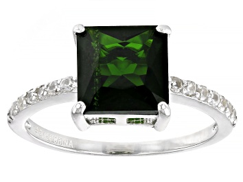 Picture of Pre-Owned Green Chrome Diopside With White Zircon Rhodium Over Sterling Silver Ring 2.62ctw