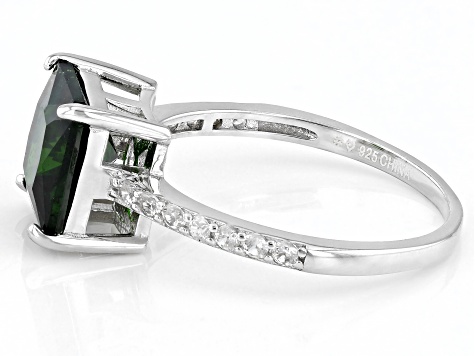Pre-Owned Green Chrome Diopside With White Zircon Rhodium Over Sterling Silver Ring 2.62ctw