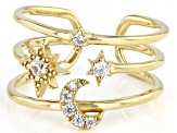 Pre-Owned Round White Zircon 18k Yellow Gold Over Sterling Silver Orbital open Cuff Ring 0.17ctw