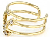 Pre-Owned Round White Zircon 18k Yellow Gold Over Sterling Silver Orbital open Cuff Ring 0.17ctw