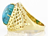 Pre-Owned Blue Turquoise 18k Yellow Gold Over Sterling Silver Ring