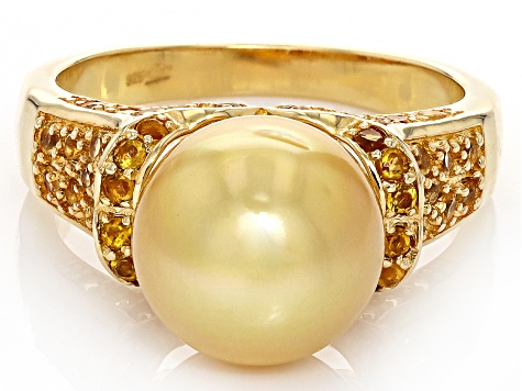 Pre-Owned Golden Cultured South Sea Pearl and Citrine 18k Yellow Gold ...