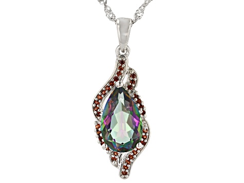 Pre-Owned Multi-Color Quartz Rhodium Over Silver Pendant With Chain 3.66ctw