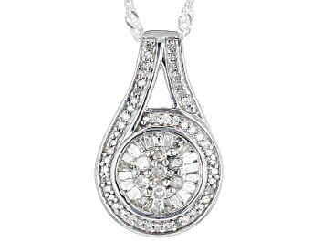 Picture of Pre-Owned White Diamond Platinum Over Sterling Silver Halo Pendant With 18" Singapore Chain 0.50ctw