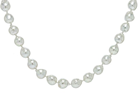 Pre-Owned White Cultured Japanese Akoya Pearl Rhodium Over Sterling Silver 18 Inch Necklace