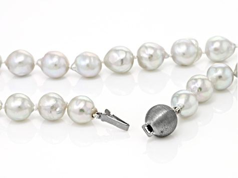 Pre-Owned White Cultured Japanese Akoya Pearl Rhodium Over Sterling Silver 18 Inch Necklace