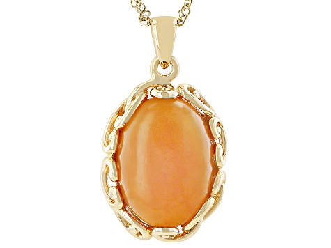 Pre-Owned Honey Color Jadeite 18k Yellow Gold Over Sterling Silver Pendant with Chain