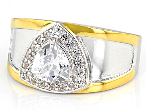 Pre-Owned White Lab Created Sapphire Rhodium & 18k Yellow Gold Over Silver Two-Tone Men's Ring 1.83c